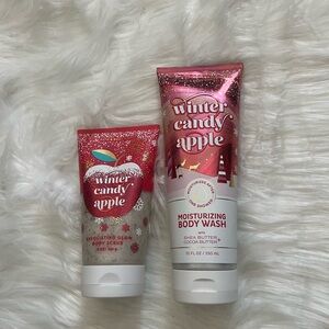 Bath & Body Works Winter Candy Apple Body Wash and Scrub Set - Red and White